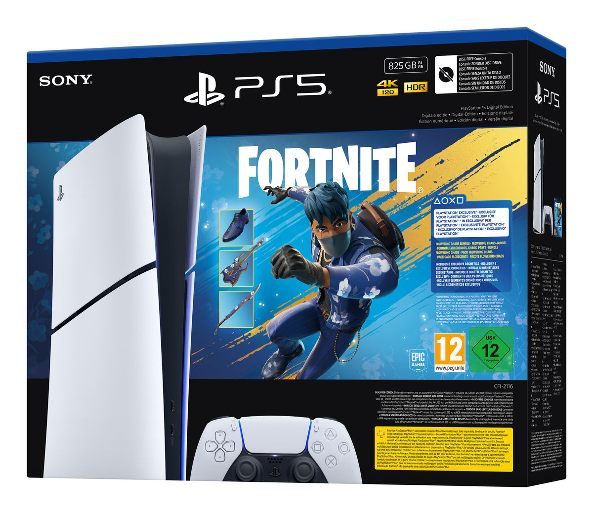 Sony PlayStation 5 Digital Edition - Fortnite Flowering Chaos Bundle 825 GB Wi-Fi Sort, Hvid