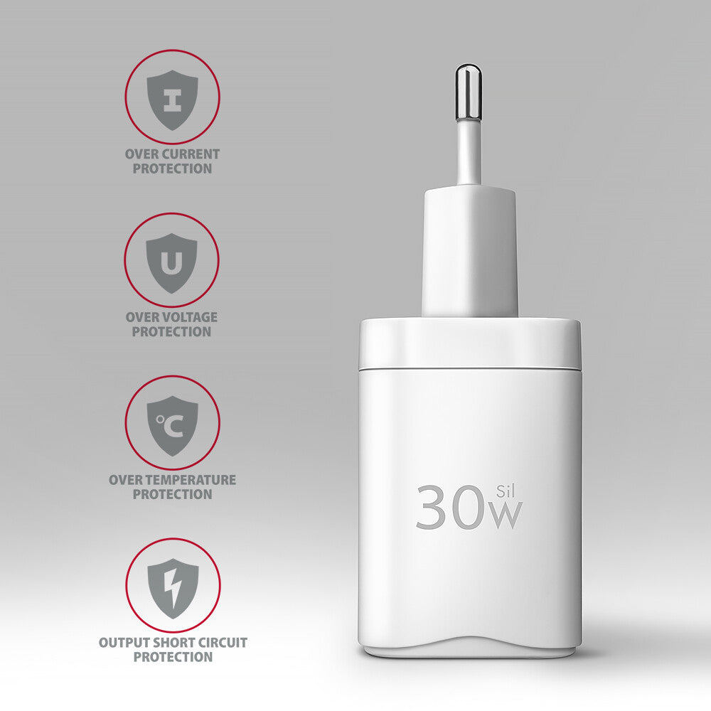 Axagon ACU-PD30W wall charger 1x QC3.0/AFC/FCP/PD type-C 30W white Mobiltelefon, Smartphone, SmartWatch, Tablet, Universel Hvid Vekselstrøm Hurtig opladning Indendørs
