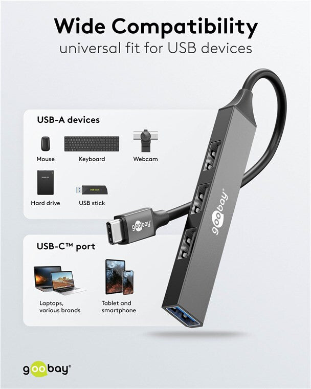 Goobay 74457 interface hub USB 3.2 Gen 1 (3.1 Gen 1) Type-C 5000 Mbit/s Lys grå