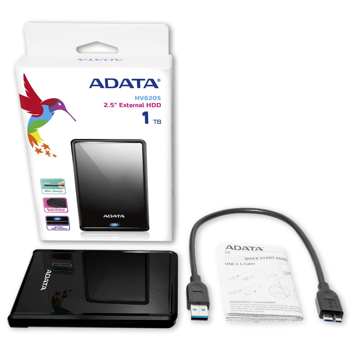 ADATA HV620S external hard drive 1 TB 2.5" Micro-USB B 3.2 Gen 1 (3.1 Gen 1) Black