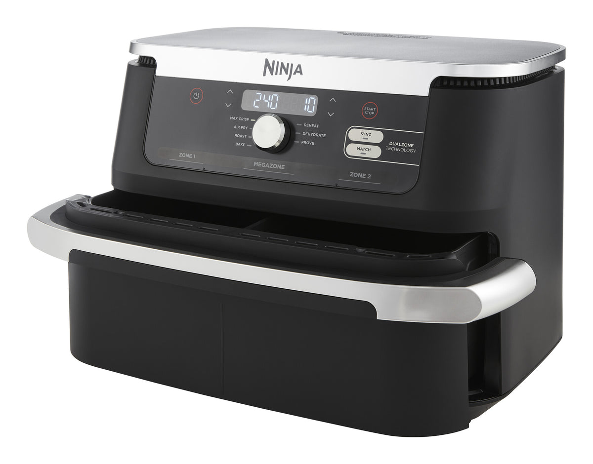 Ninja AF500EU frituregryde Dobbelt 10,4 L Enkeltstående 2470 W Varmluftsteger Sort, Rustfrit stål
