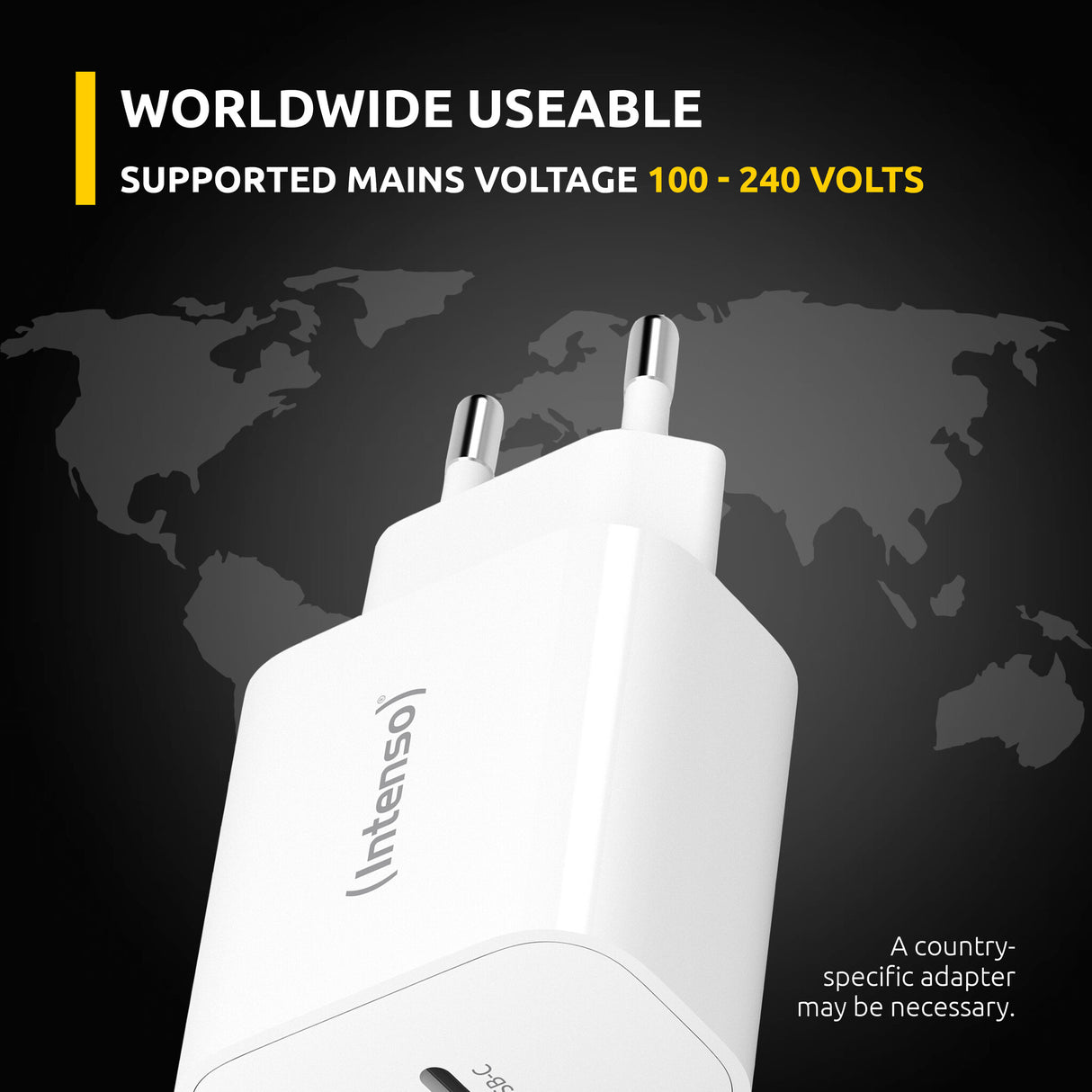 Intenso POWER ADAPTER USB-C/7802012 Universel Hvid Vekselstrøm Hurtig opladning Indendørs