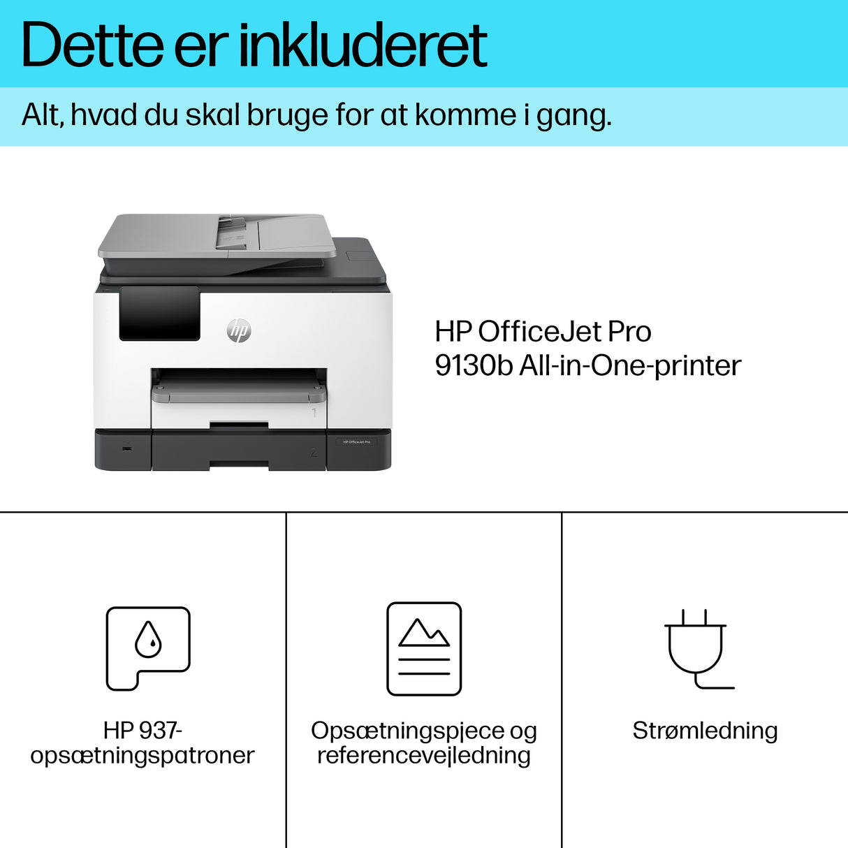 HP OfficeJet Pro 9130b Trådløst All-in-One Farve Printer, Tosidet print; Kopimaskine, scanner
