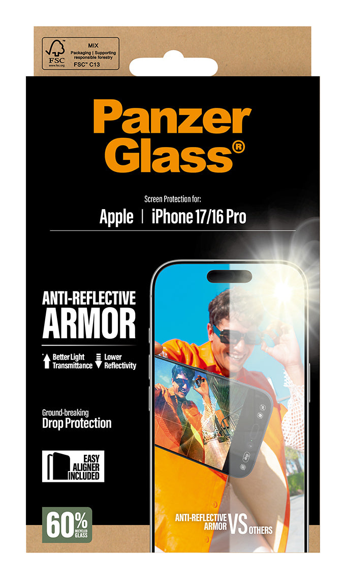 PanzerGlass Anti-Reflective Armor Skærmbeskytter til iPhone 17 / iPhone 16 Pro