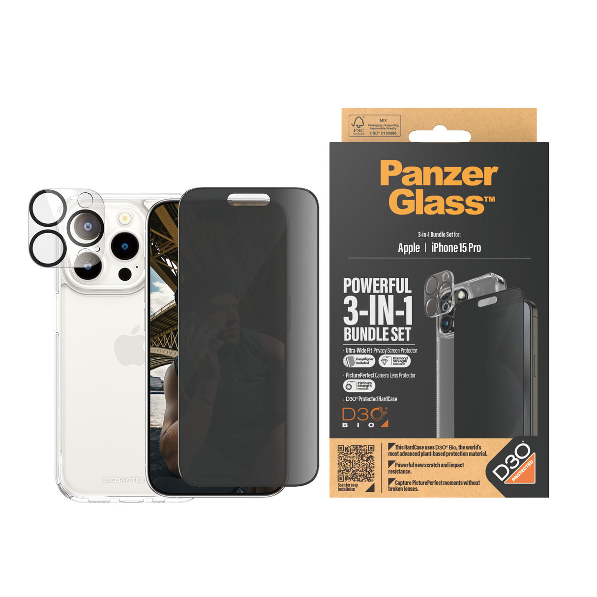PanzerGlass ® 3-i-1 Privacy Pakke iPhone 15 Pro