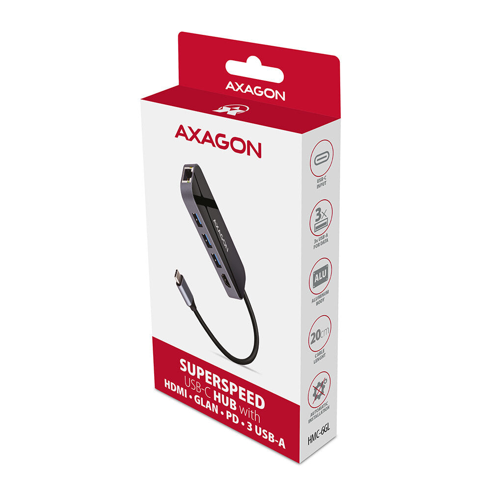 Axagon HMC-6GL dockingstation Ledningsført USB 3.2 Gen 1 (3.1 Gen 1) Type-C Sort, Grå