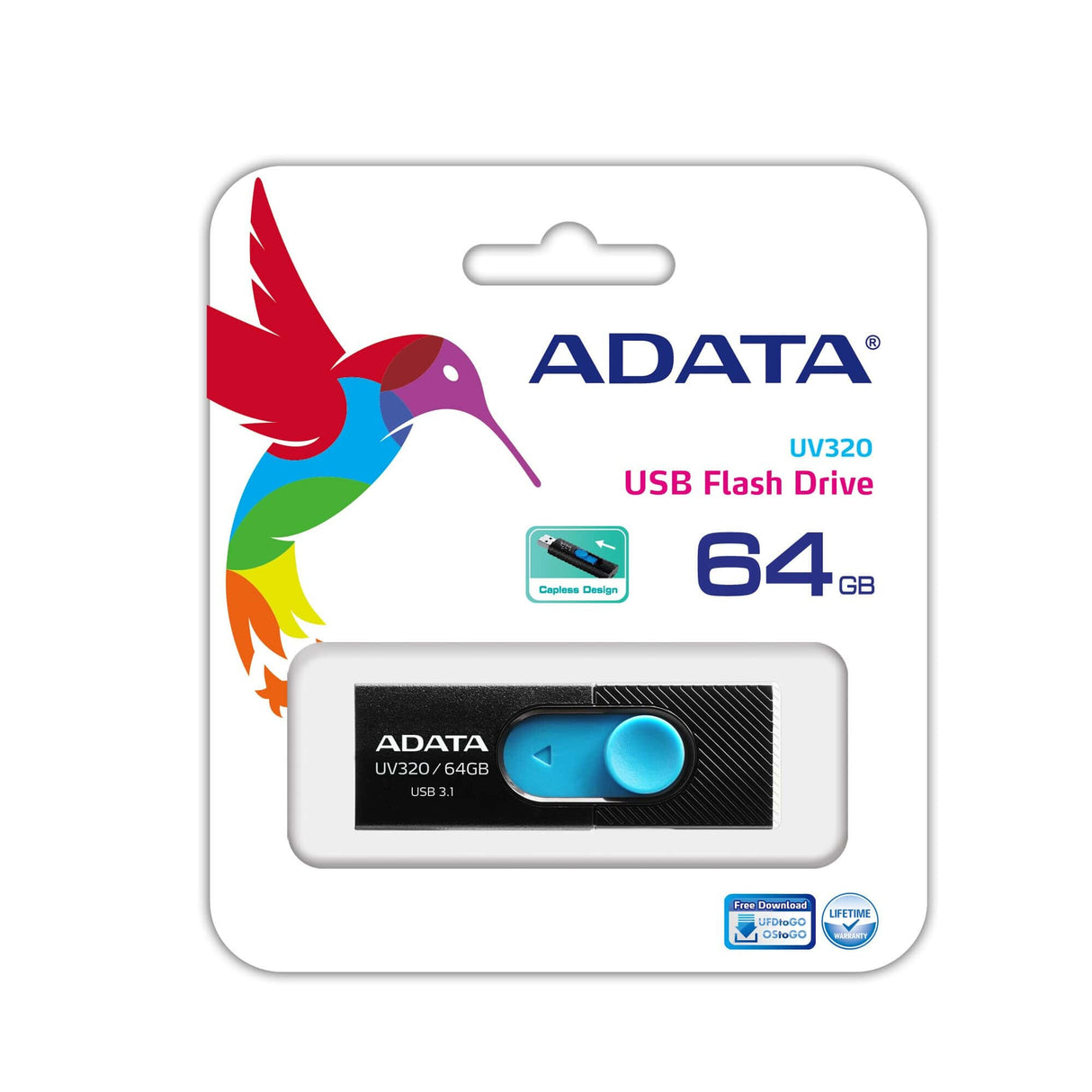 ADATA UV320 USB-nøgle 64 GB USB Type-A 3.2 Gen 1 (3.1 Gen 1) Sort, Blå