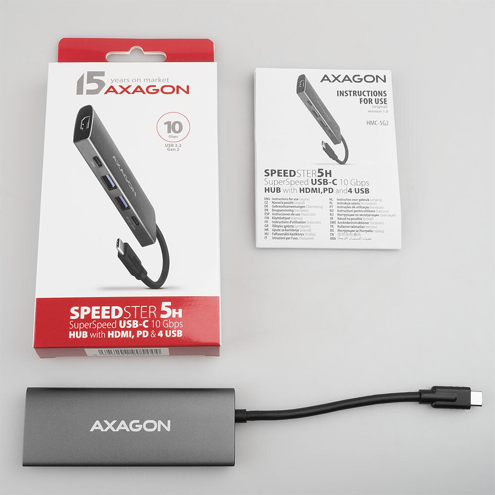 Axagon HMC-5G2 dockingstation Ledningsført USB 3.2 Gen 2 (3.1 Gen 2) Type-C Grå