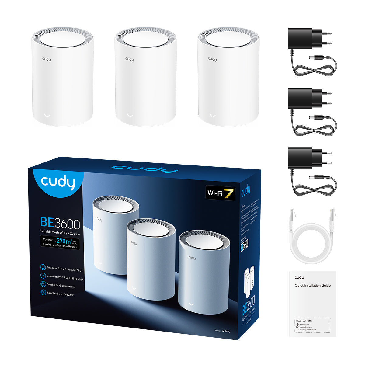 Cudy M3600 Dual-band (2,4 GHz / 5 GHz) Wi-Fi 7 (802.11be) Hvid 3 Intern