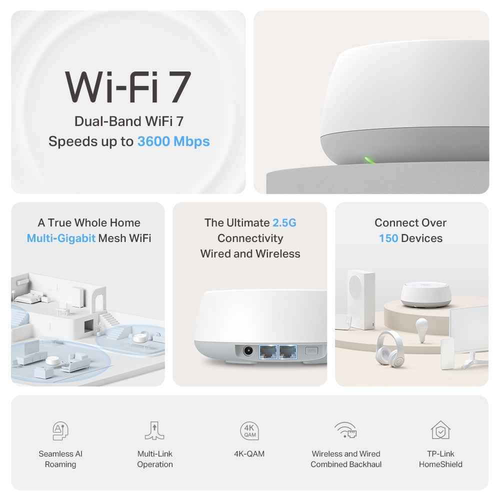 TP-Link DECO BE25(3-PACK) mesh Wi-Fi-system Dual-band (2,4 GHz / 5 GHz) Wi-Fi 7 (802.11be) Hvid 2 Intern