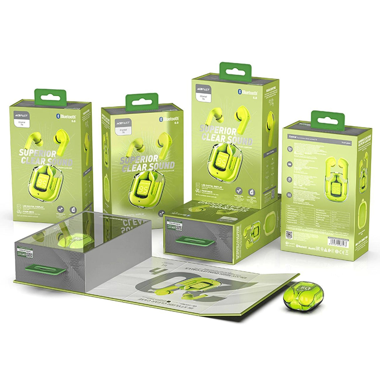 Acefast T6 TWS Bluetooth In-Ear trådløse hovedtelefoner - Grøn