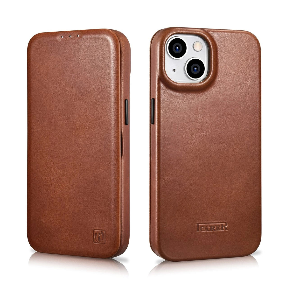 iCarer CE Oil Wax Premium Leather Folio Case iPhone 14 Plus magnetic flip case MagSafe brown (AKI14220707-BN)