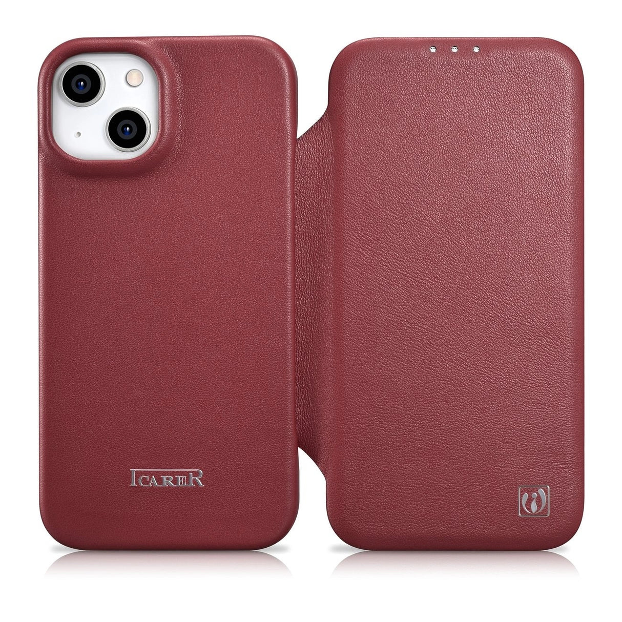 iCarer CE Premium læder Folio Case iPhone 14 Plus Magnetisk Flip læder Folio Case MagSafe Red (WMI14220715-RD)