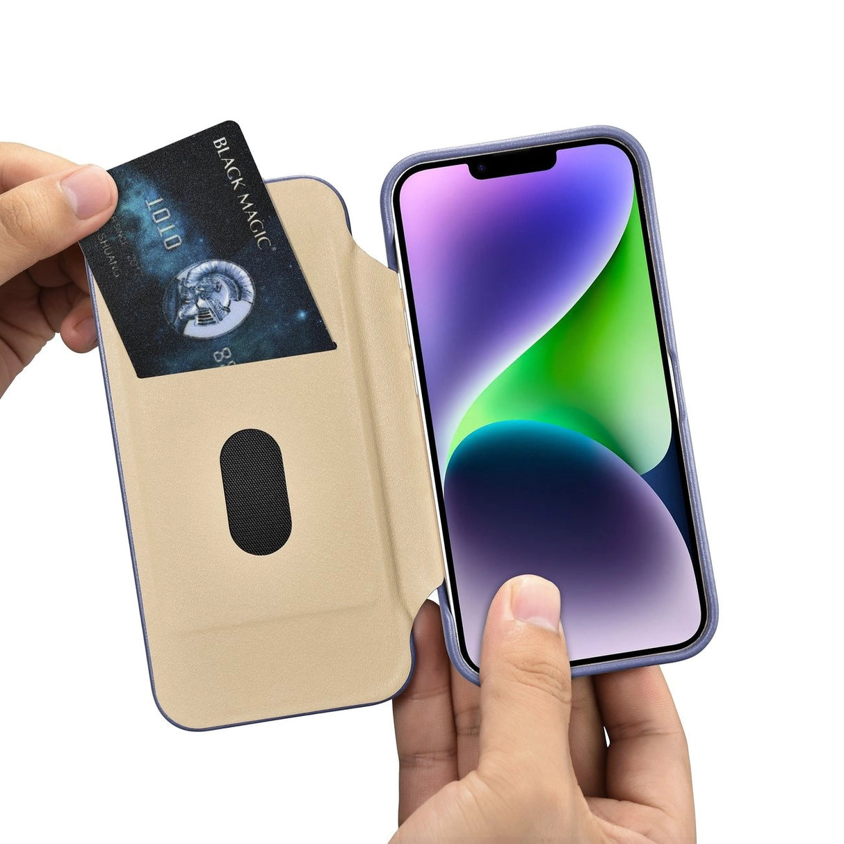 iCarer CE Premium læder Folio Case iPhone 14 Plus Magnetisk Flip læder Folio Case MagSafe Light Purple (WMI14220715-LP)