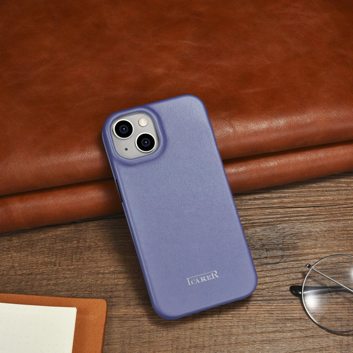 iCarer CE Premium læder Folio Case iPhone 14 Plus Magnetisk Flip læder Folio Case MagSafe Light Purple (WMI14220715-LP)