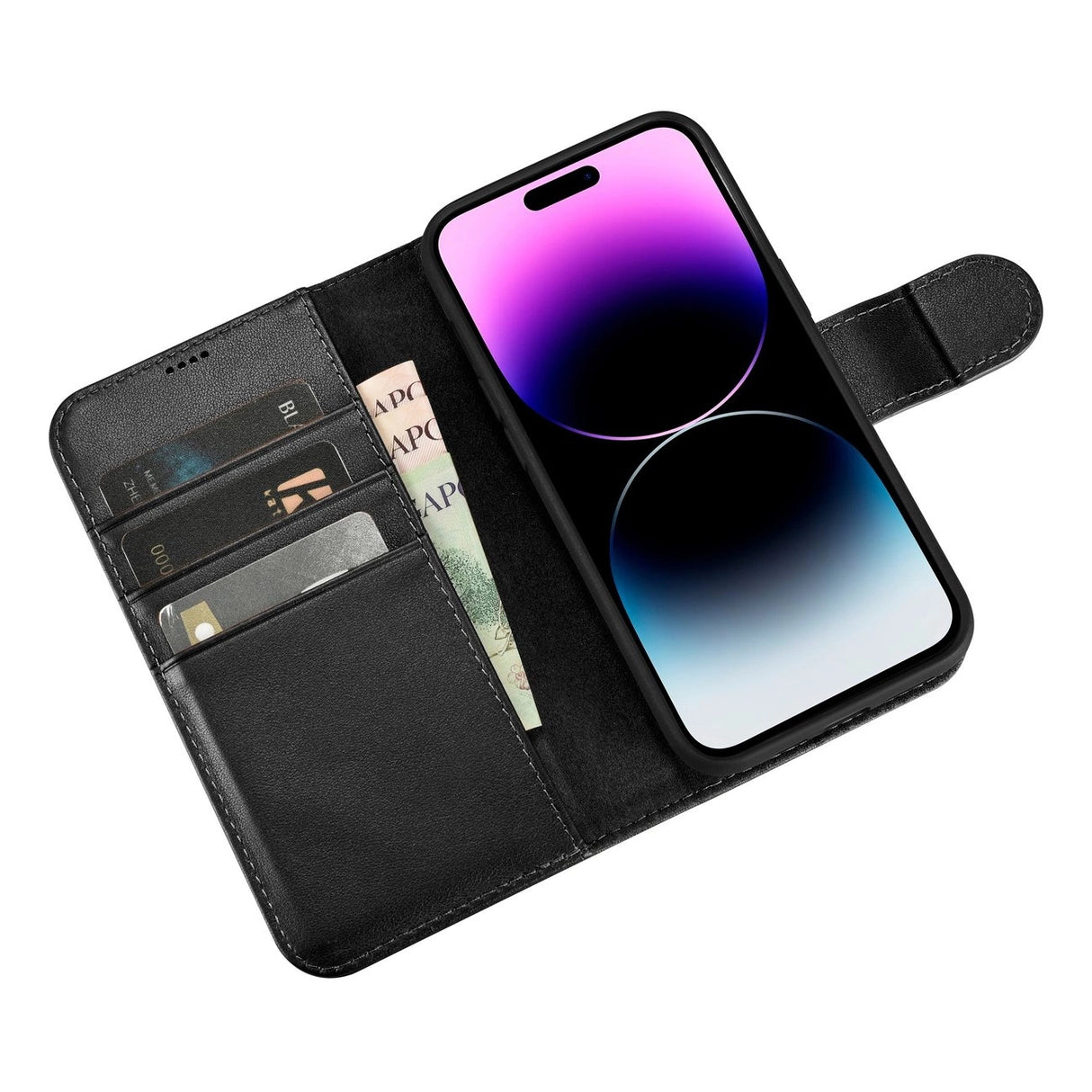 iCarer Wallet Case 2in1 Cover iPhone 14 Pro Læder Flip Cover Anti-RFID sort (WMI14220726-BK)