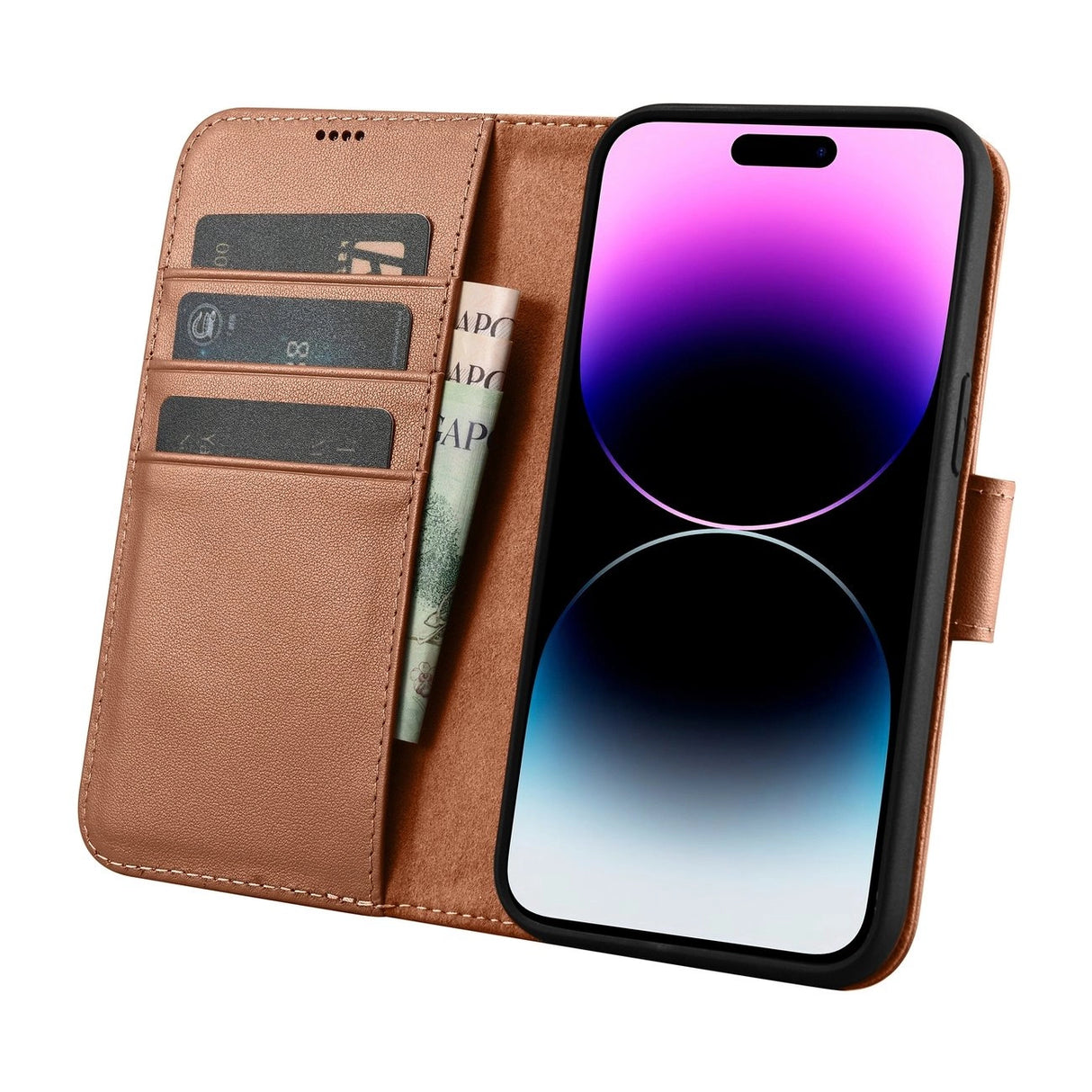 iCarer Wallet Case 2in1 iPhone 14 Pro Læder Flip Case Anti-RFID brun (WMI14220726-BN)
