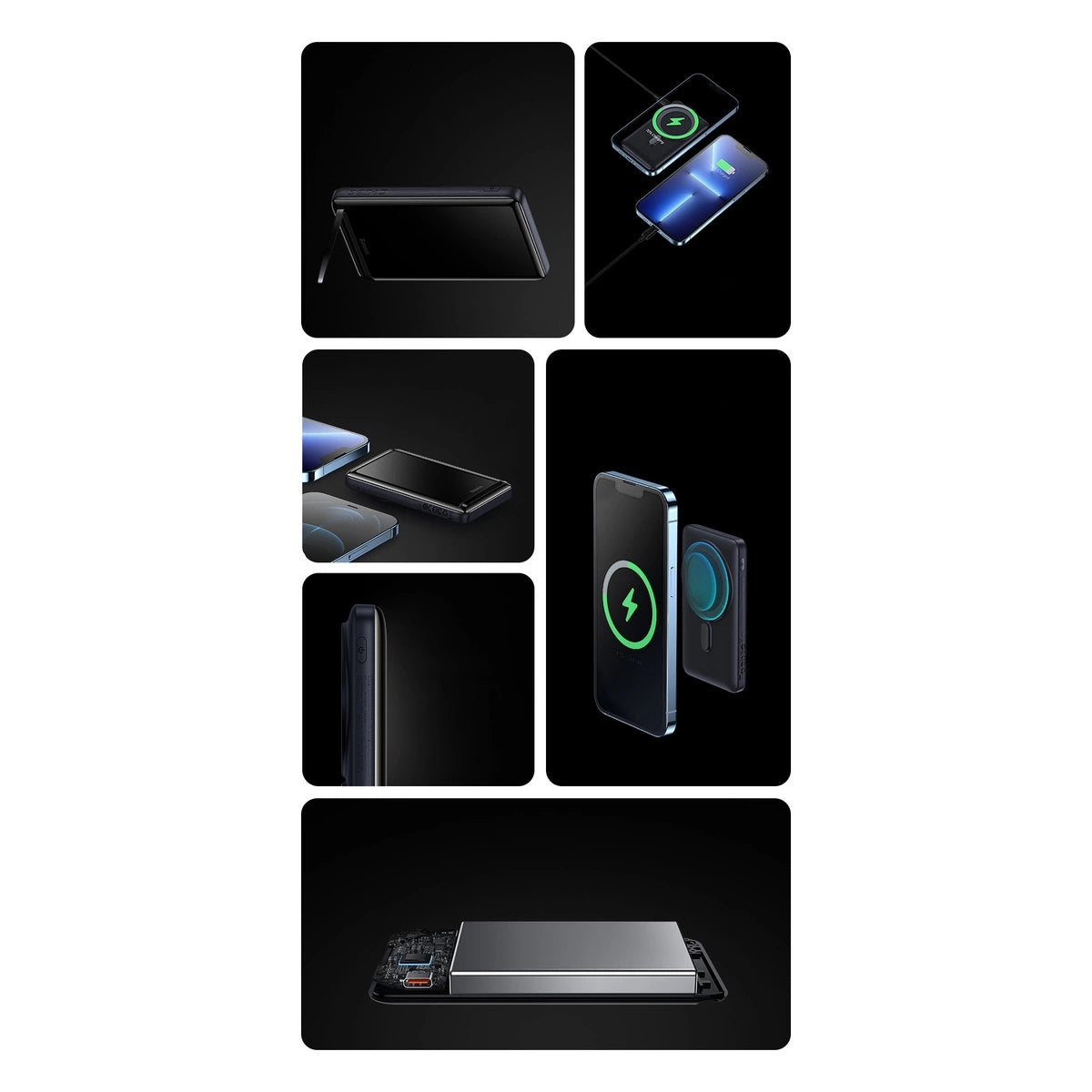 Baseus Magnetisk Bracket Powerbank 10000mAh 20W med MagSafe - mørkblå + USB-C-kabel 60W 0,5m