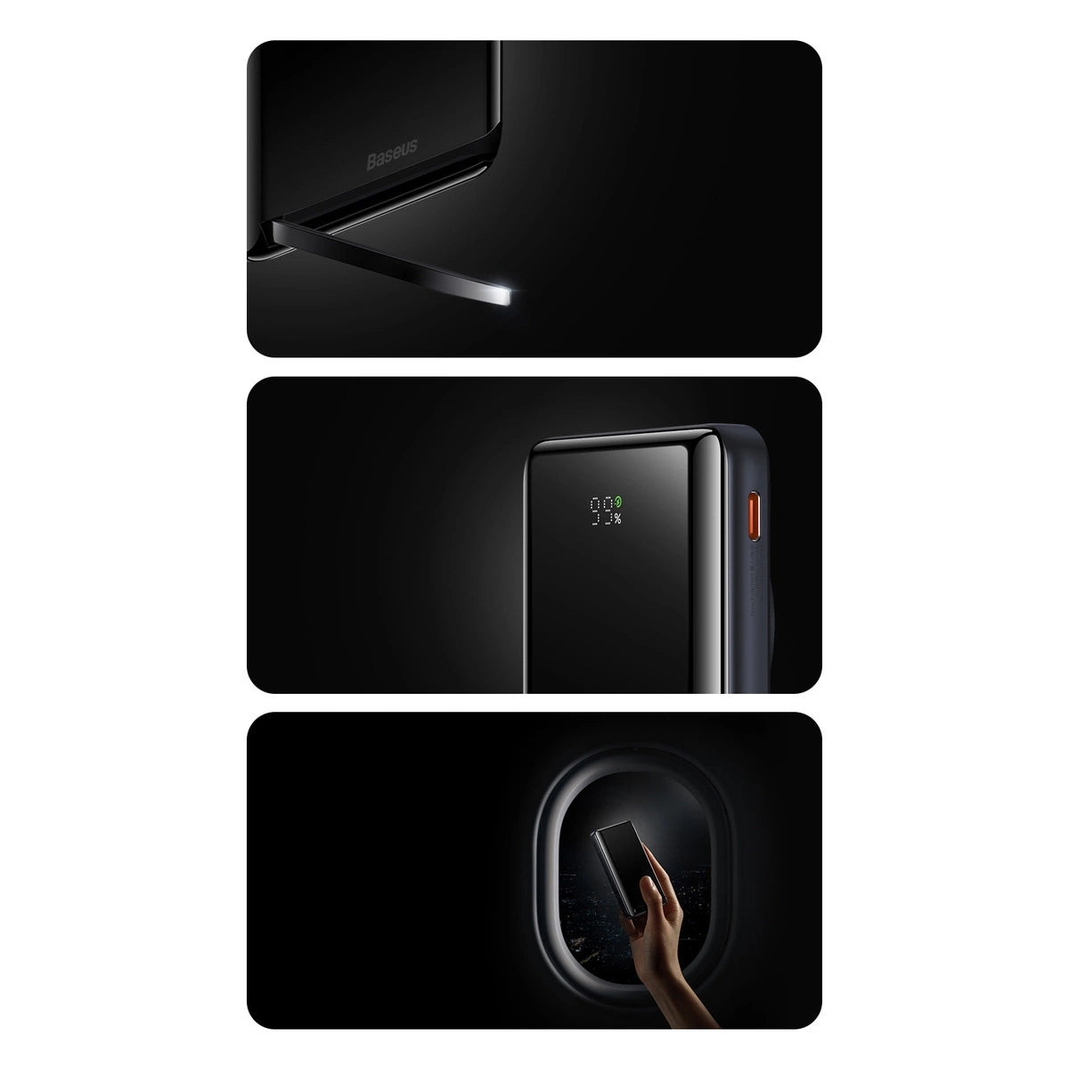 Baseus Magnetisk Bracket Powerbank 10000mAh 20W med MagSafe - mørkblå + USB-C-kabel 60W 0,5m