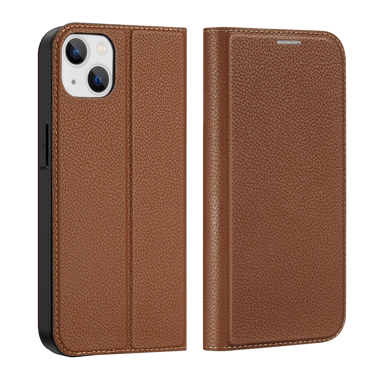 Dux Ducis Skin X2 case for iPhone 14 Plus case with magnetic flap brown