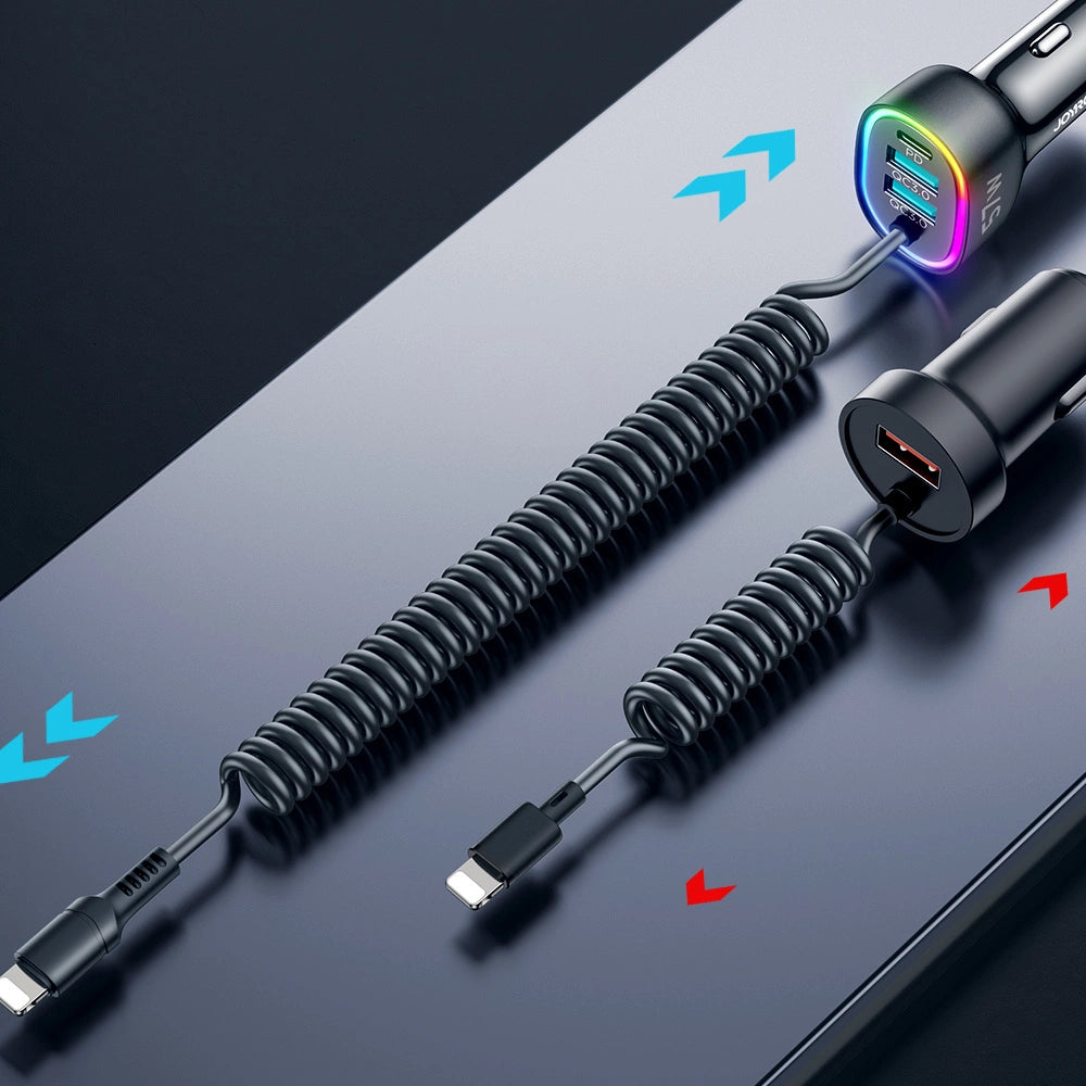 Joyroom hurtigbiloplader 4 i 1 PD, QC3.0, AFC, FCP med Lightning kabel 1,6m 57W sort (JR-CL20)