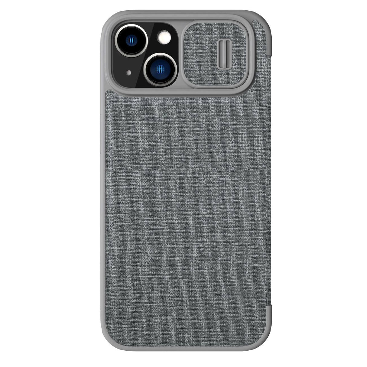 Nillkin Qin Cloth Pro Case Case til iPhone 14 Plus Kamera Cover Holster Cover Flip Case Grå