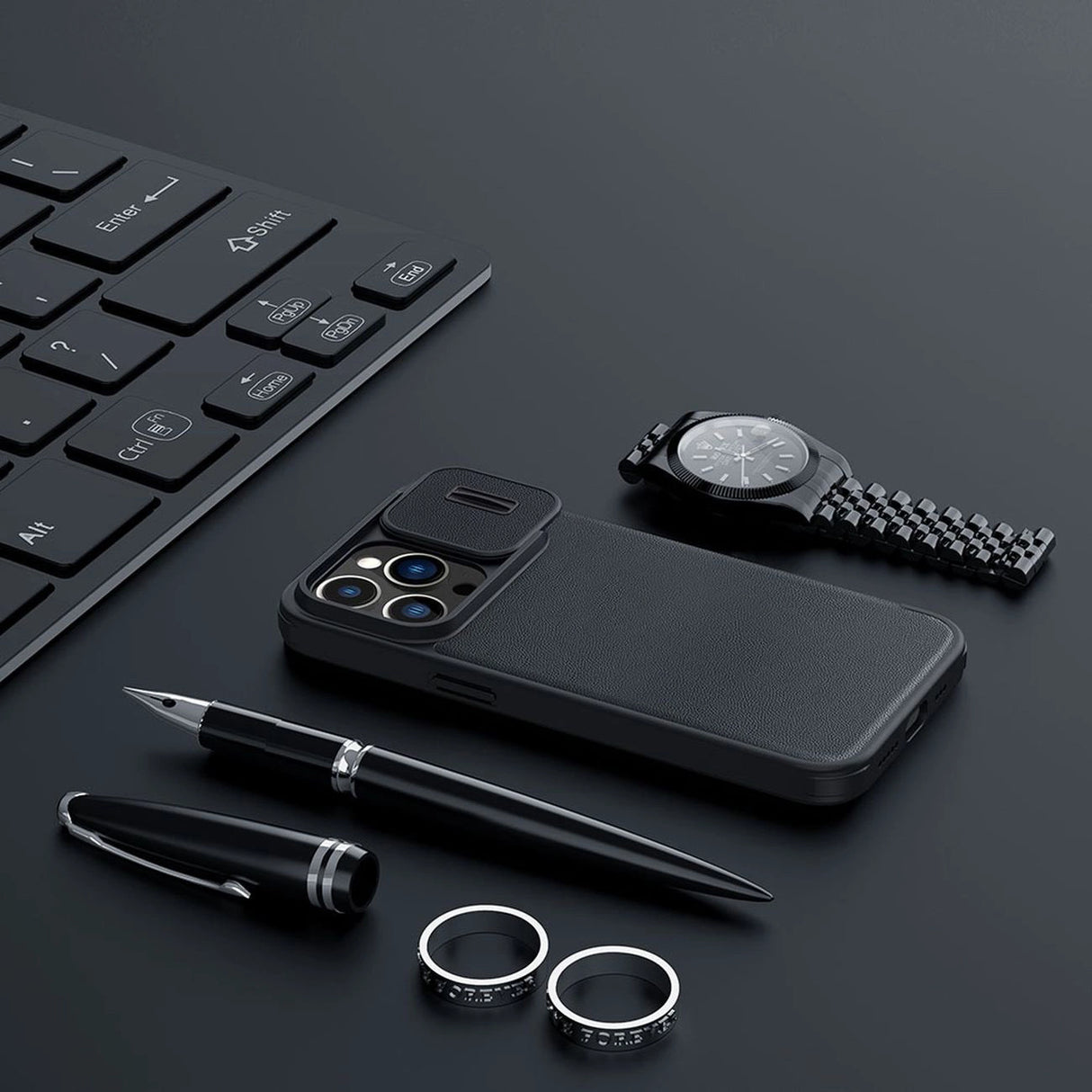 Nillkin Qin Cloth Pro Case Case for iPhone 14 Pro Max Kamera Cover Holster Cover Flip Case Blå