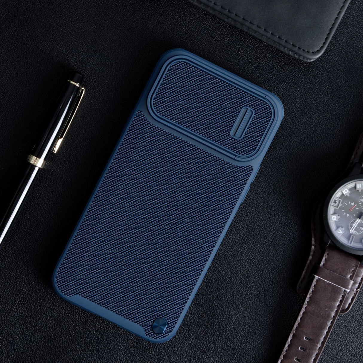 Nillkin Textured S Case til iPhone 14 Pro, pansret cover med kamera cover, blå
