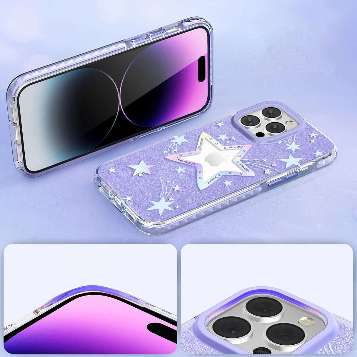 Kingxbar Heart Star Series case for iPhone 14 Plus purple star case