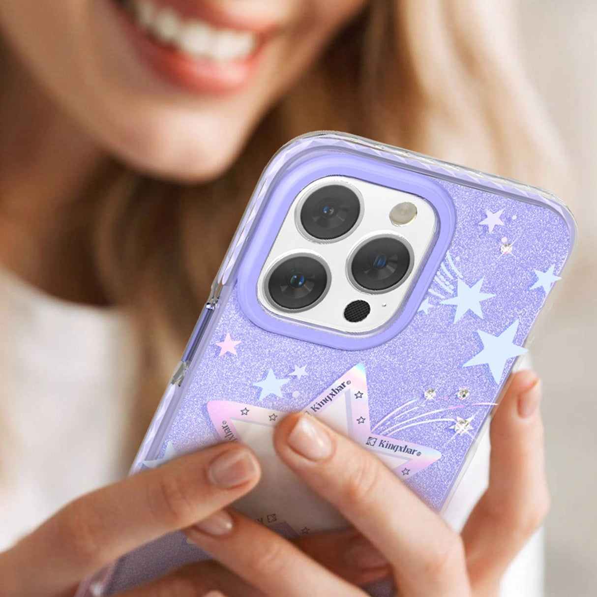 Kingxbar Heart Star Series case for iPhone 14 Plus purple star case