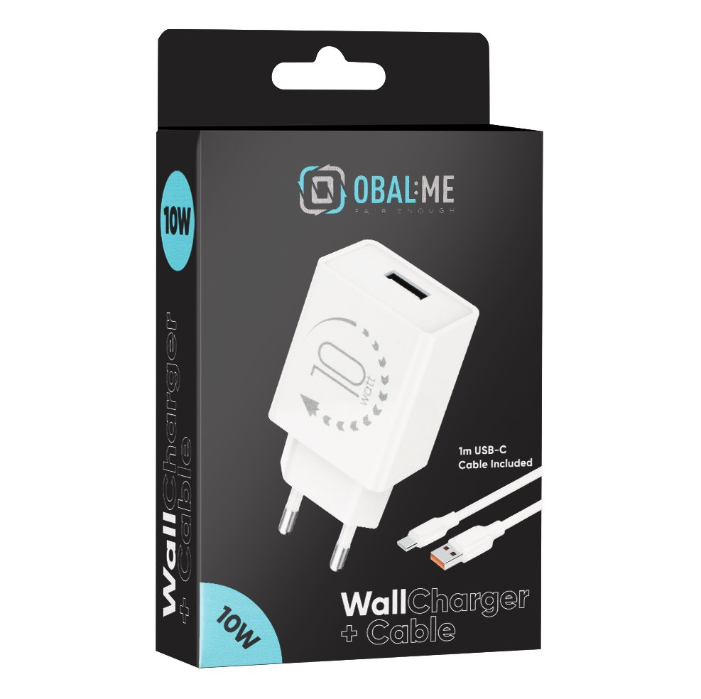 OBAL:ME Wall Charger USB-A 10W + USB-A/USB-C Cable 1m - White