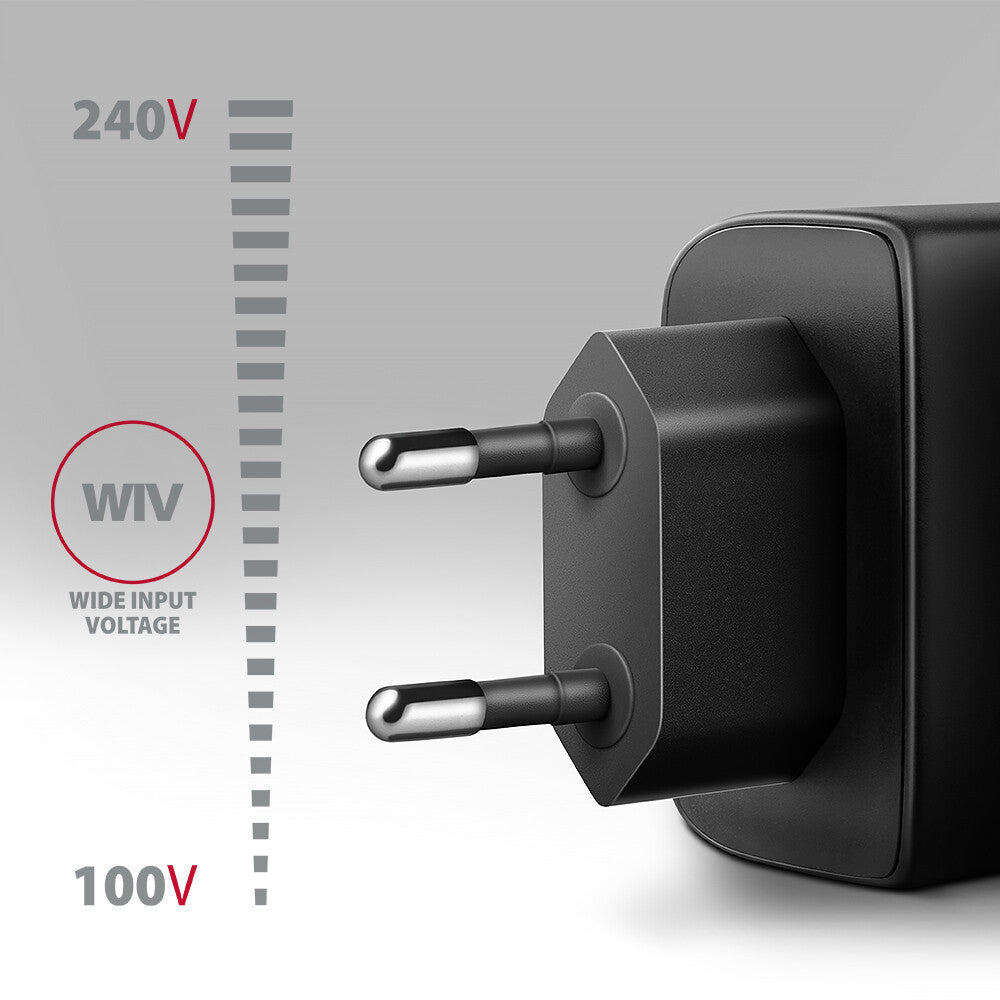 Axagon ACU-PQ45 QC 3.0, 4.0/AFC/FCP/PPS/PD, 45W, schwarz - Netzladegerät mit USB-A und USB-C Schnittstelle Mobiltelefon, Smartphone, SmartWatch, Tablet, Universel Sort Vekselstrøm Hurtig opladning Indendørs
