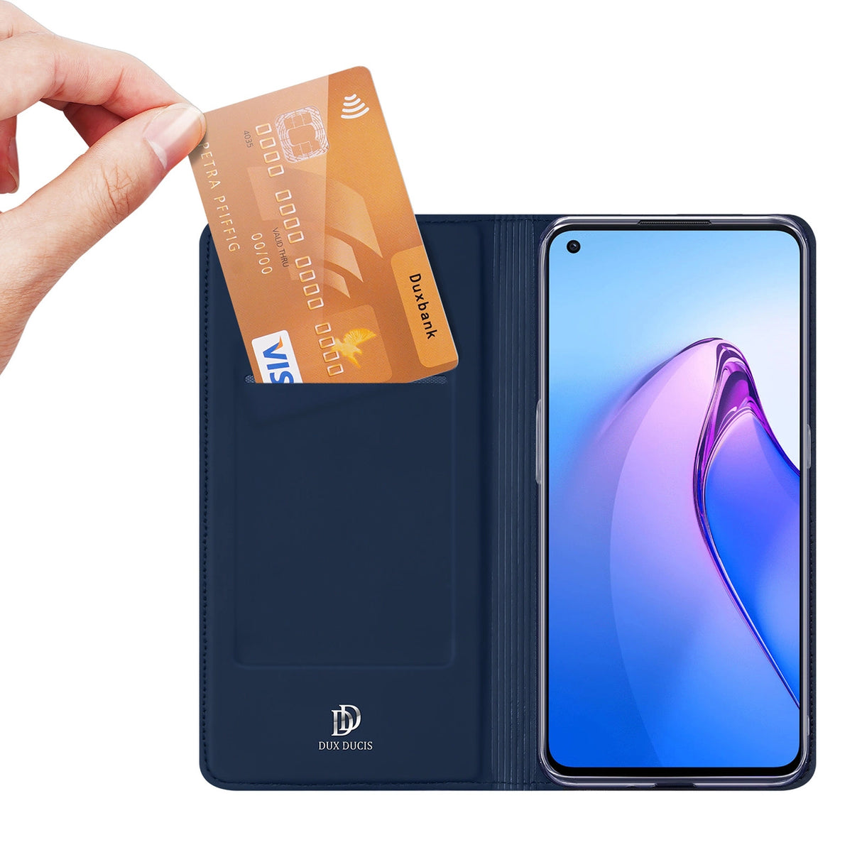 Dux Ducis Skin Pro case for Oppo Reno 8 flip cover card wallet stand blue