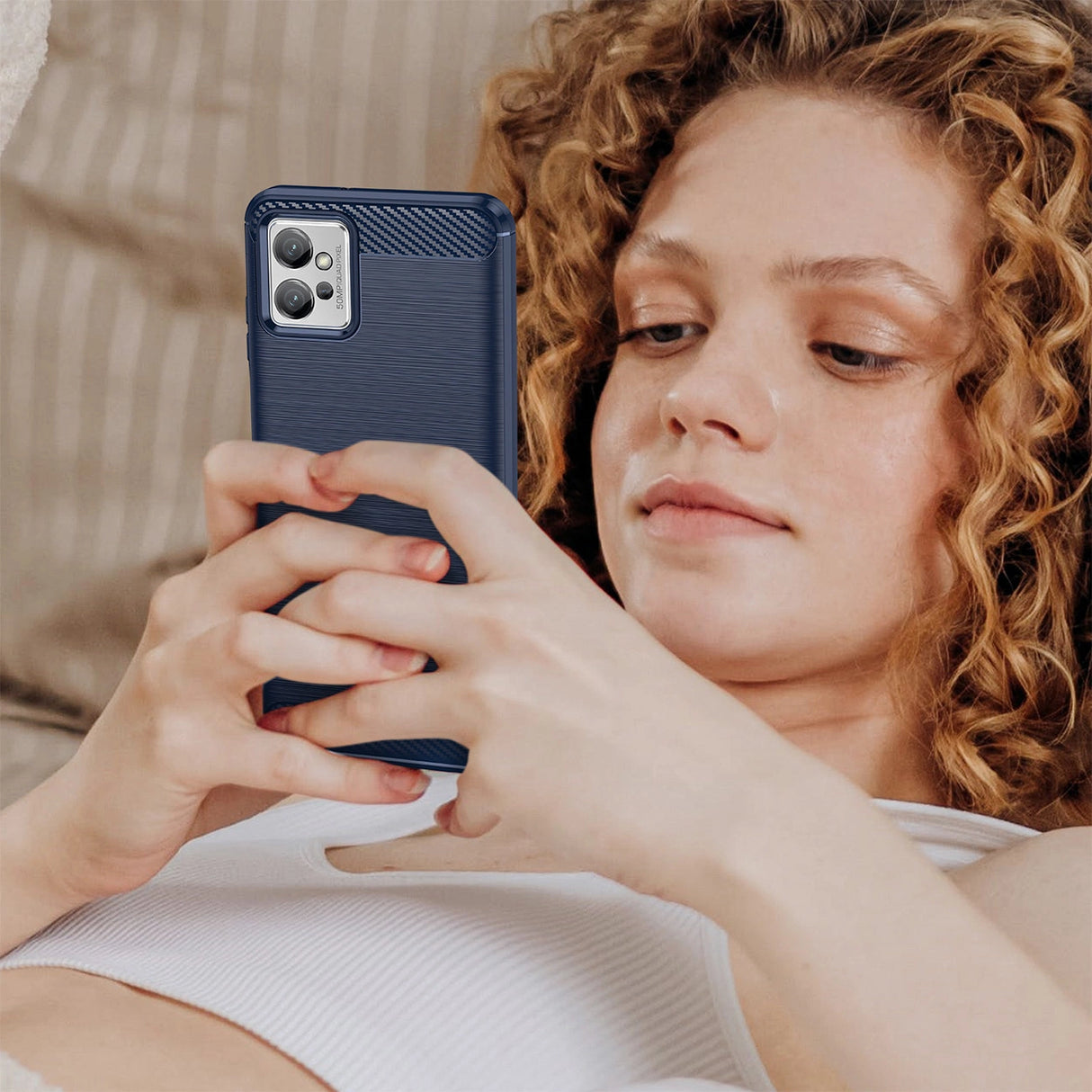 Carbon Case til Xiaomi Poco F4 5G fleksibelt silikone carbon cover blå