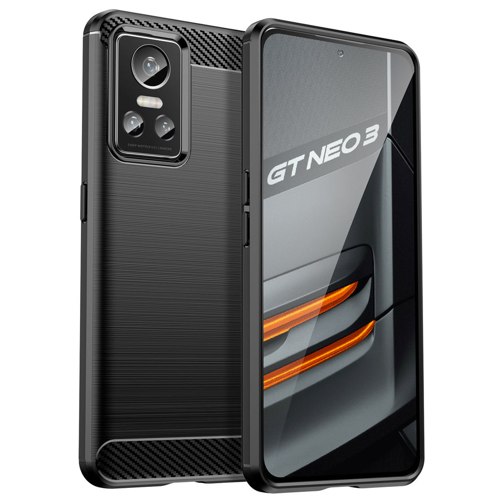 Carbon Case til Realme GT Neo 3 fleksibelt silikon carbon cover sort