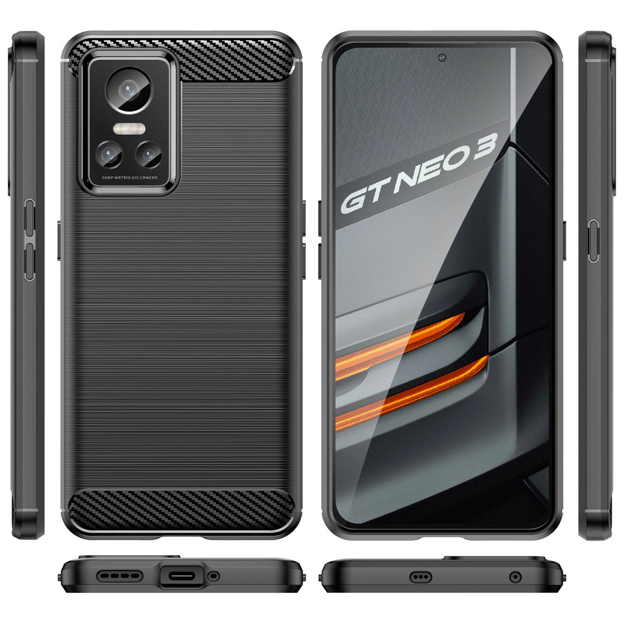 Carbon Case til Realme GT Neo 3 fleksibelt silikone carbon cover sort