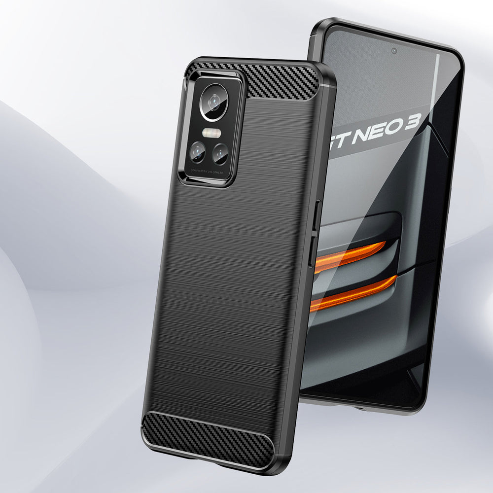Carbon Case til Realme GT Neo 3 fleksibelt silikon carbon cover sort
