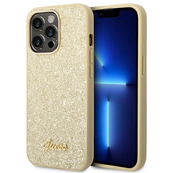 Guess Glitter Script Case for iPhone 14 Pro - Gold