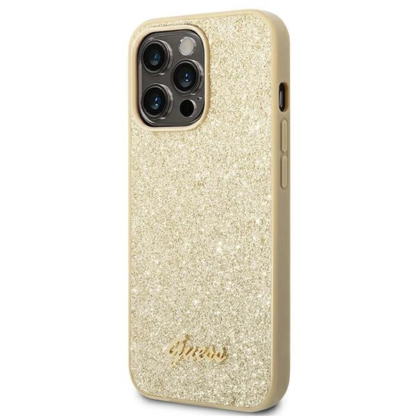 Guess Glitter Script Case for iPhone 14 Pro - Gold