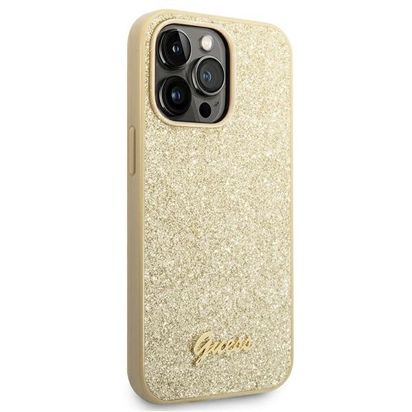 Guess Glitter Script Case for iPhone 14 Pro - Gold