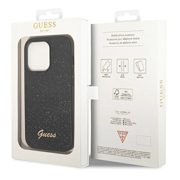 Guess Glitter Script Case for iPhone 14 Pro - Black