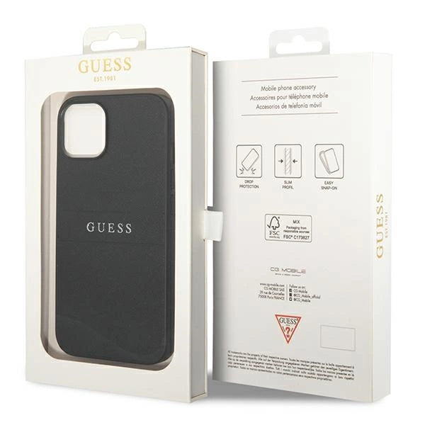 Guess Saffiano Strap Case for iPhone 14 Plus - Black