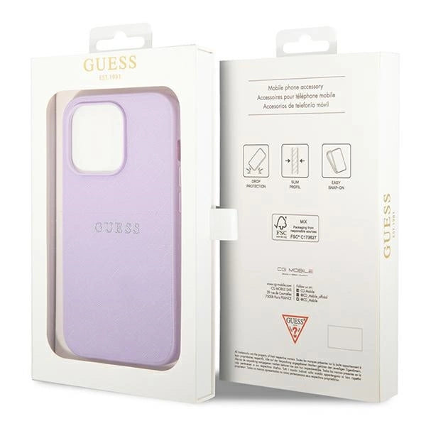 Guess Saffiano Strap Case for iPhone 14 Pro - Purple