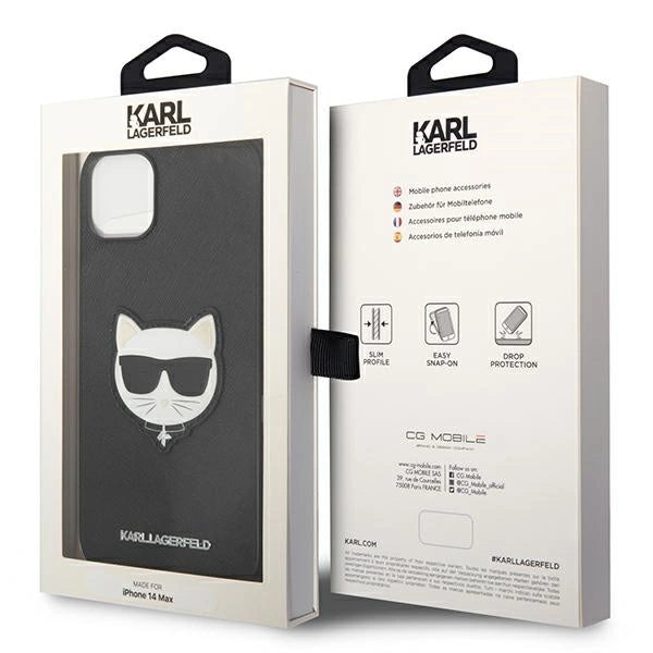 Karl Lagerfeld Saffiano Choupette Head Patch Case for iPhone 14 Plus - Black