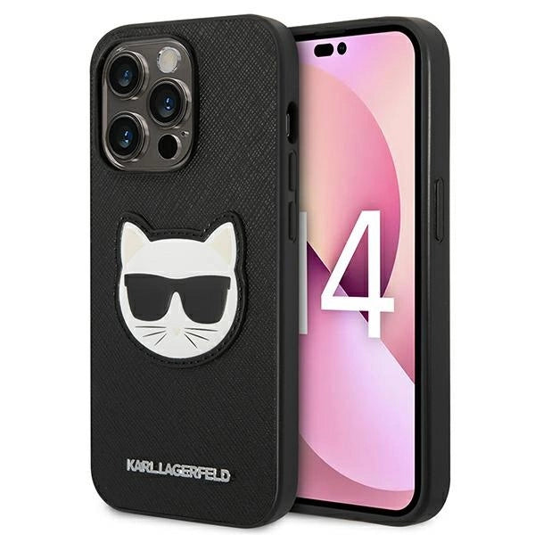 Karl Lagerfeld KLHCP14LSAPCHK iPhone 14 Pro 6,1" hardcase sort Saffiano Choupette Head Patch
