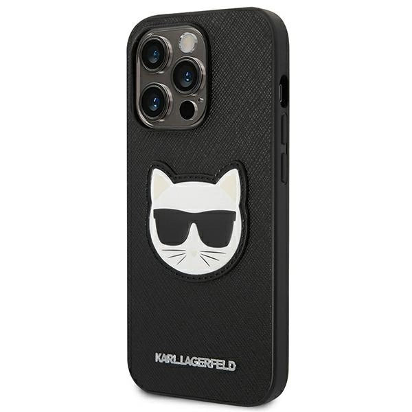Karl Lagerfeld Saffiano Choupette Head Patch Case for iPhone 14 Pro Max - Black
