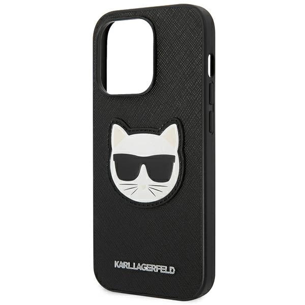 Karl Lagerfeld Saffiano Choupette Head Patch Case for iPhone 14 Pro Max - Black