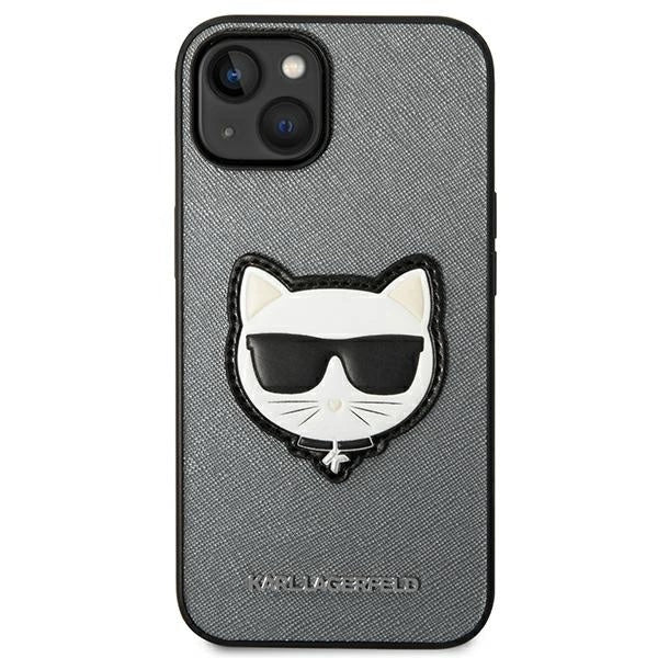 Karl Lagerfeld Saffiano Choupette Head Patch case for iPhone 14 Plus - silver