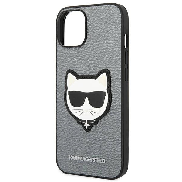 Karl Lagerfeld Saffiano Choupette Head Patch case for iPhone 14 Plus - silver