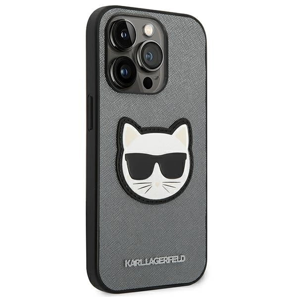 Karl Lagerfeld Saffiano Choupette Head Patch case for iPhone 14 Pro - silver